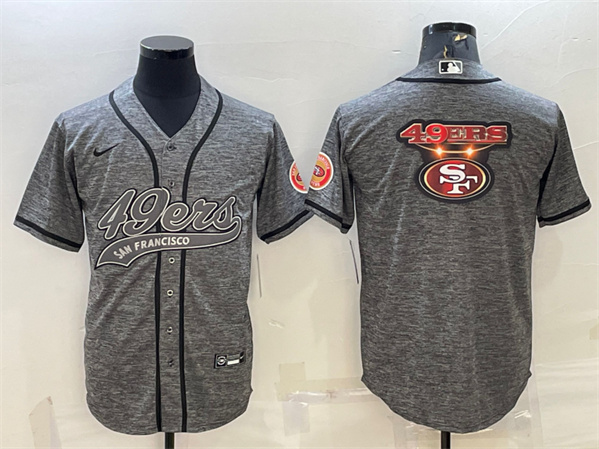 Men's San Francisco 49ers Gray Team Big Logo With Patch Cool Base Stitched Baseball Jersey